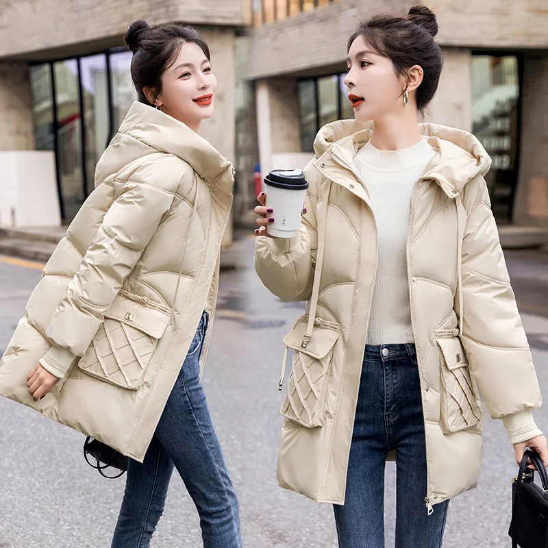 Parka acolchada de algodón con capucha para mujer, abrigo largo y grueso, ropa de gran tamaño, novedad de 2023