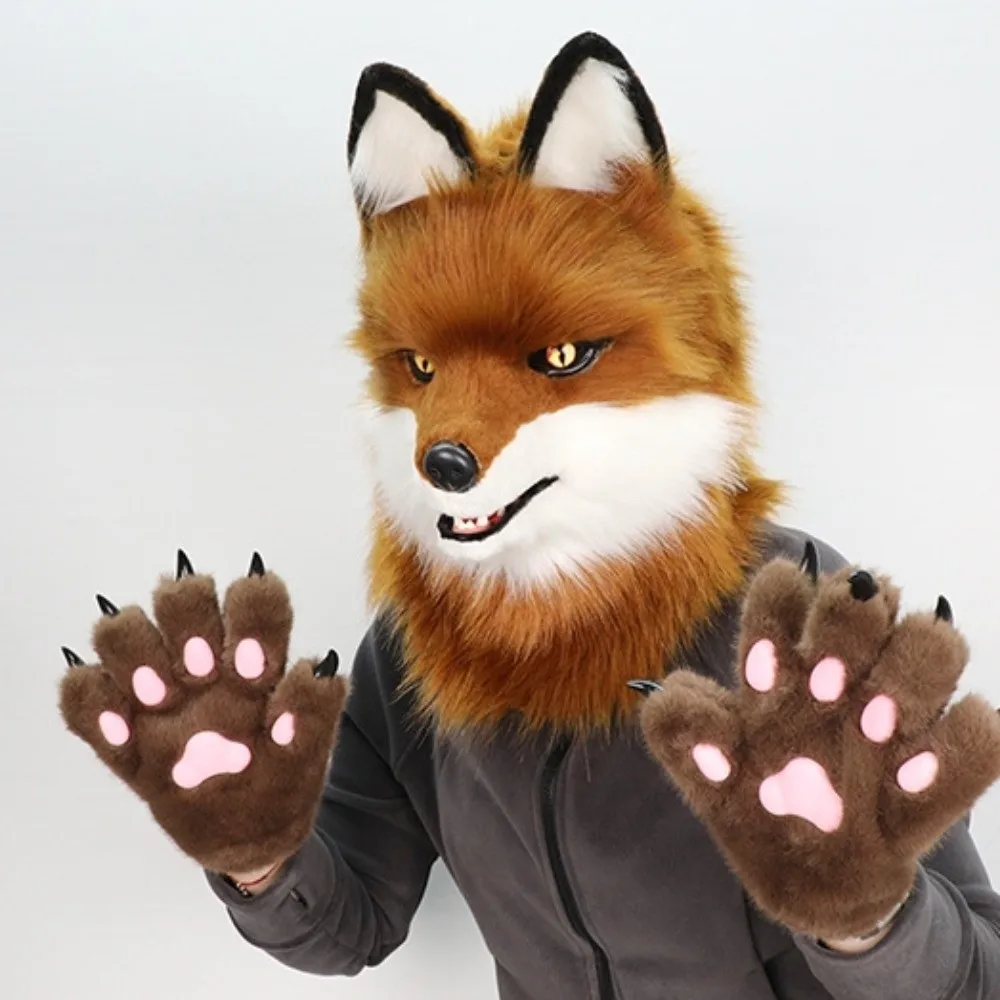 Nette Wolf Welpen Cosplay Kostüm Handschuhe Pelzigen Cartoon Plüsch Katze Pfote Handschuhe Warme Cosplay Requisiten Tier Klaue Fäustlinge Club