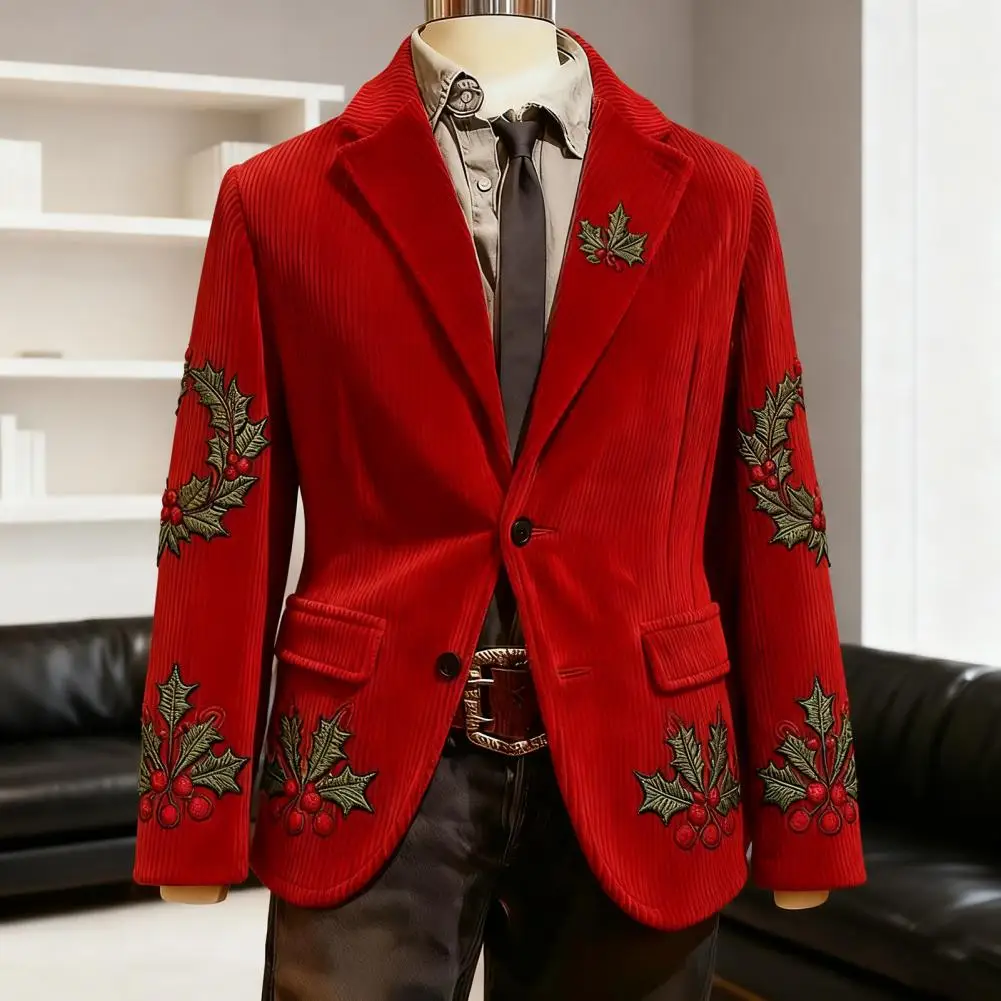 

Hot Stamping Suit Coat Burgundy Corduroy Suit Coat Men's Corduroy Suit Coat Slim Fit Single-breasted Jacket Vintage Holiday