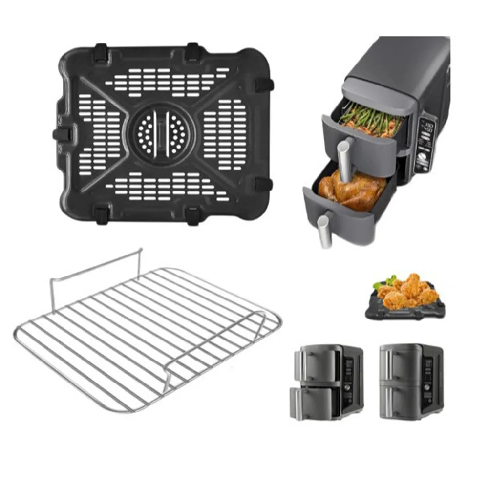 

Набор для фритюрницы Утолщенная прямоугольная тарелка для жарки и гриля Набор грилей Формы для выпечки 2 гриля и 2 противня Детали для фритюрницы
