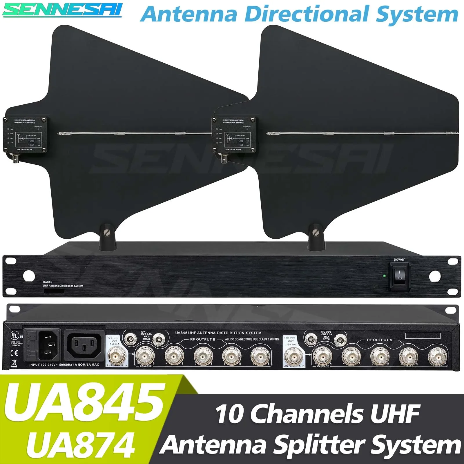 New！UA845 Antenna Amplifier Distributor System 470-900MHz BNC-BNC Frequency 10 Channels Antena Booster For Wireless Microphone