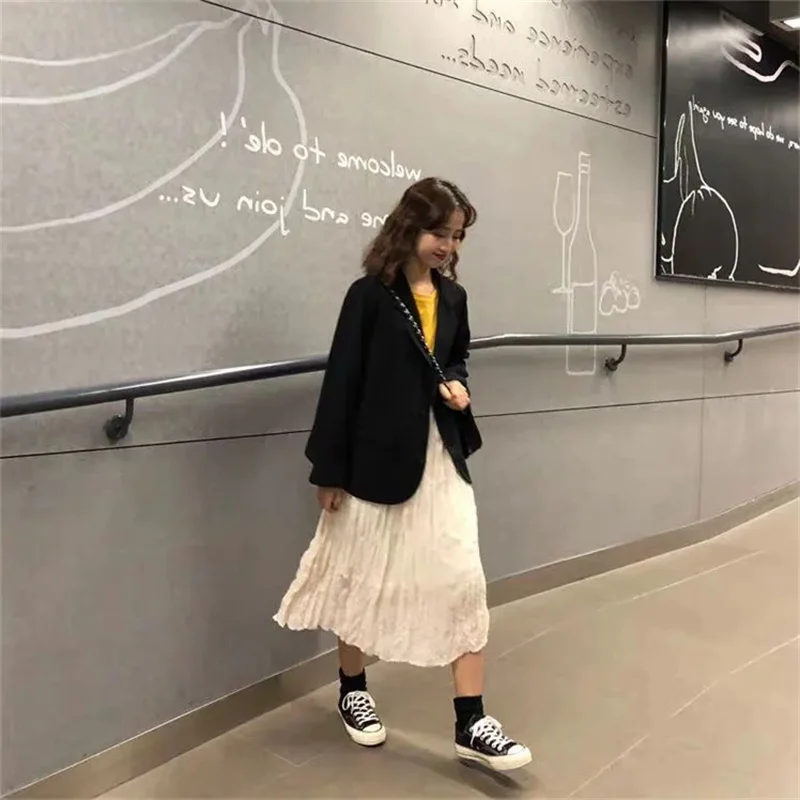 Spring 2025 New Women's Korean Edition Black Small Suit Loose Style Casual Loose Retro Black Small Suit Coat