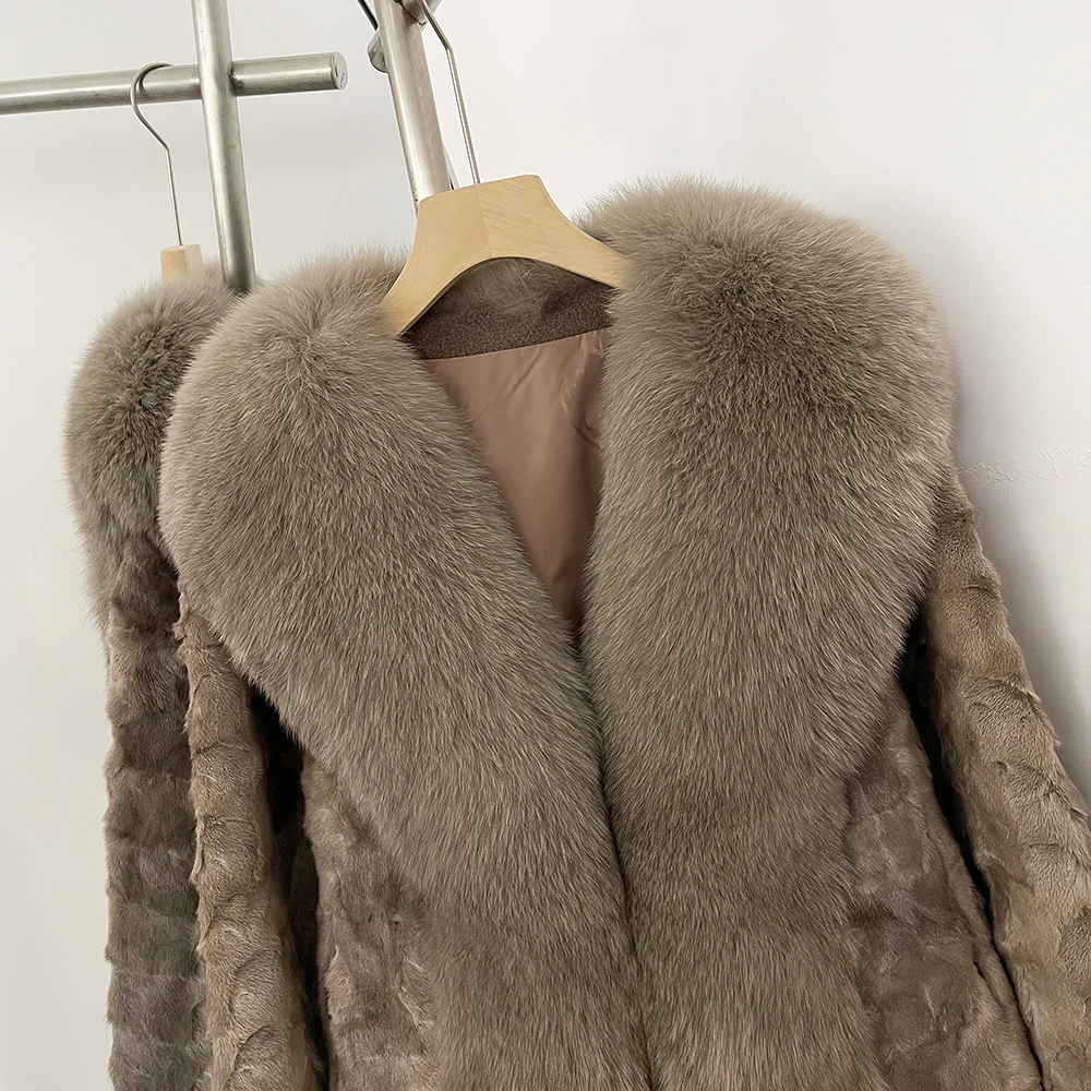 OFTBUY Neue Winter-Oberbekleidung für Damen, Kurzer Verdickter Warmer Echter Nerzmantel, Natürlicher Fuchspelz, Flauschige Damenjacke – Detail 5