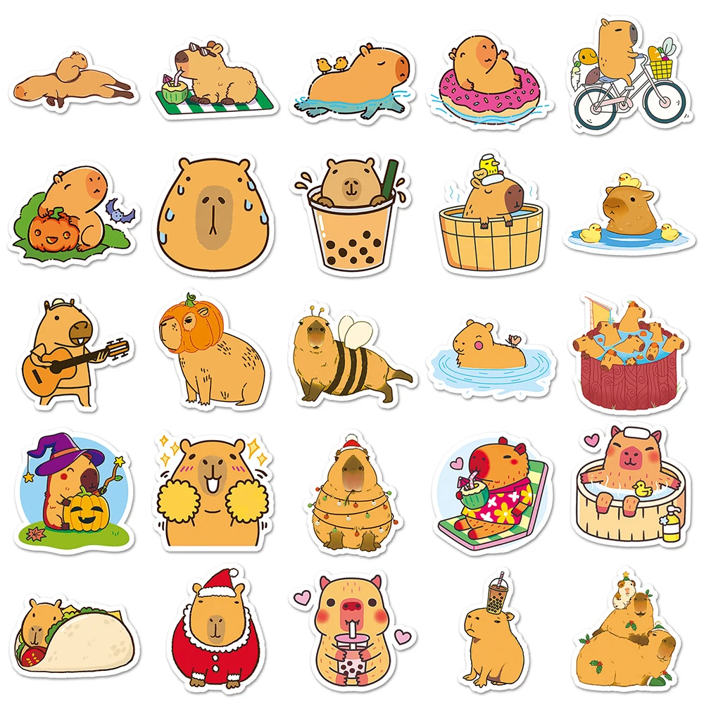 Pegatinas de Capybara marrones para niños, calcomanías de animales bonitos para ordenador portátil, teléfono, Maleta, álbum de recortes, diario, papelería, juguete clásico, 10/30/50 piezas