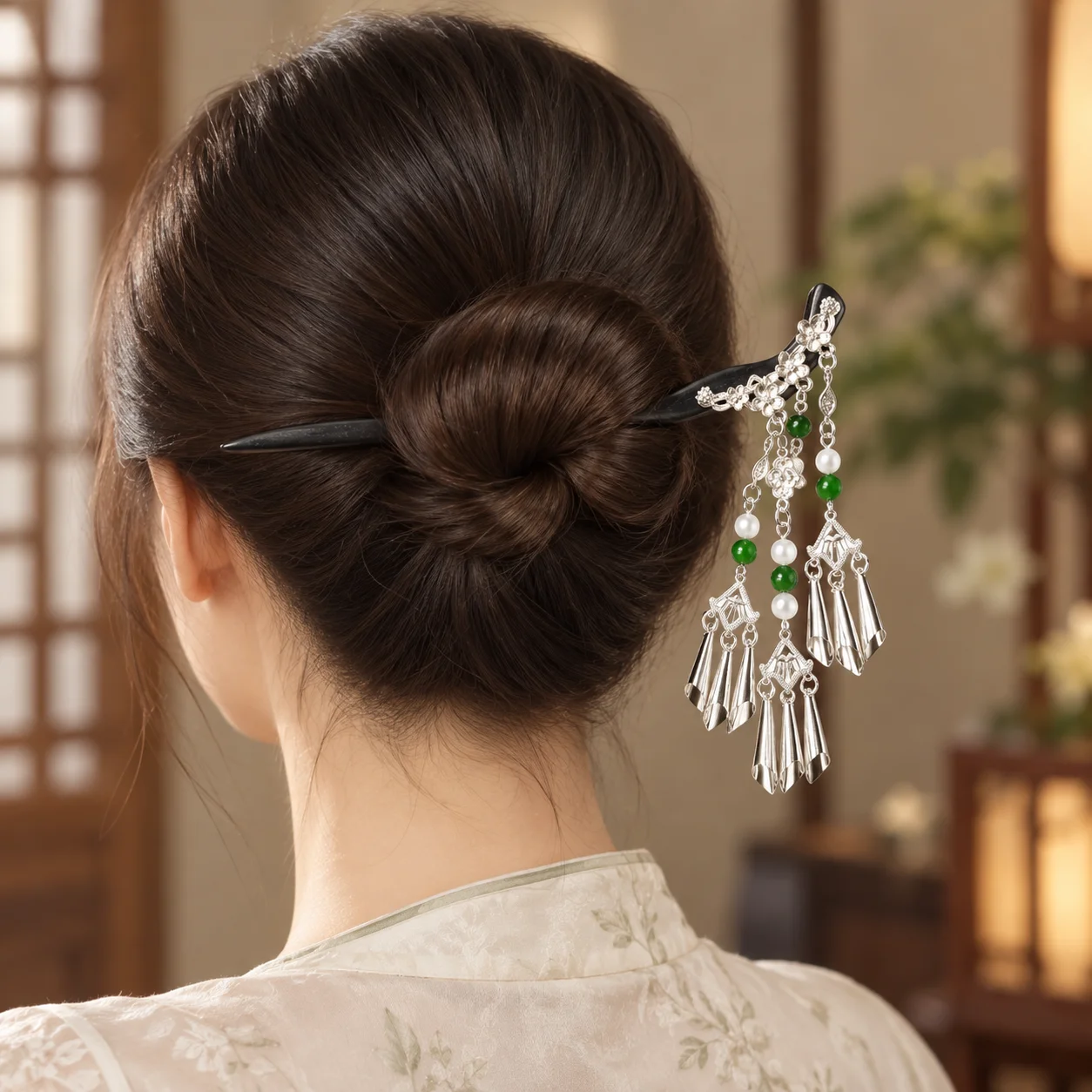 Travel Hair Accessories - Gümüş Uçlu, Yeşim Taşlı, Uzun Saç