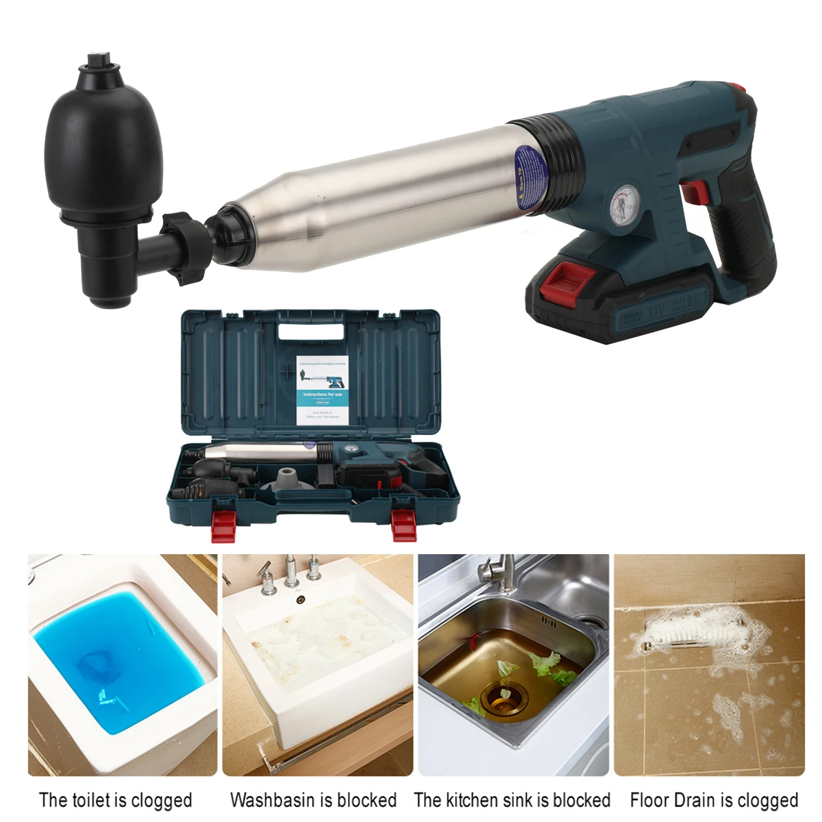 Plunger Toilet tekanan tinggi, alat saluran udara, pembersih pipa wastafel, Blaster listrik, Multi fungsi