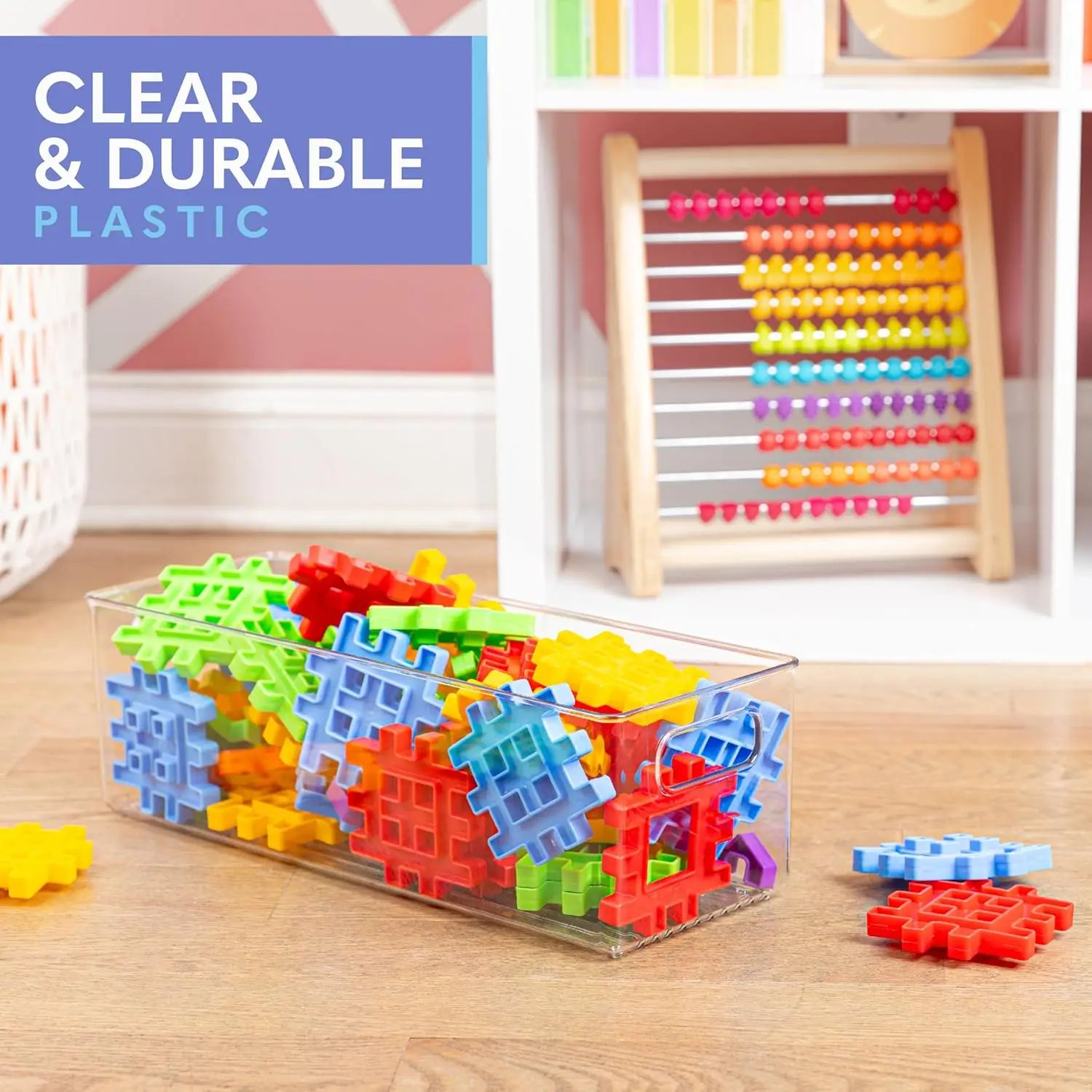 4-Pack Clear Plastic Storage Containers with Handles for Kitchen, Pantry, Refrigerator, Freezer - 16x6x5 Inches