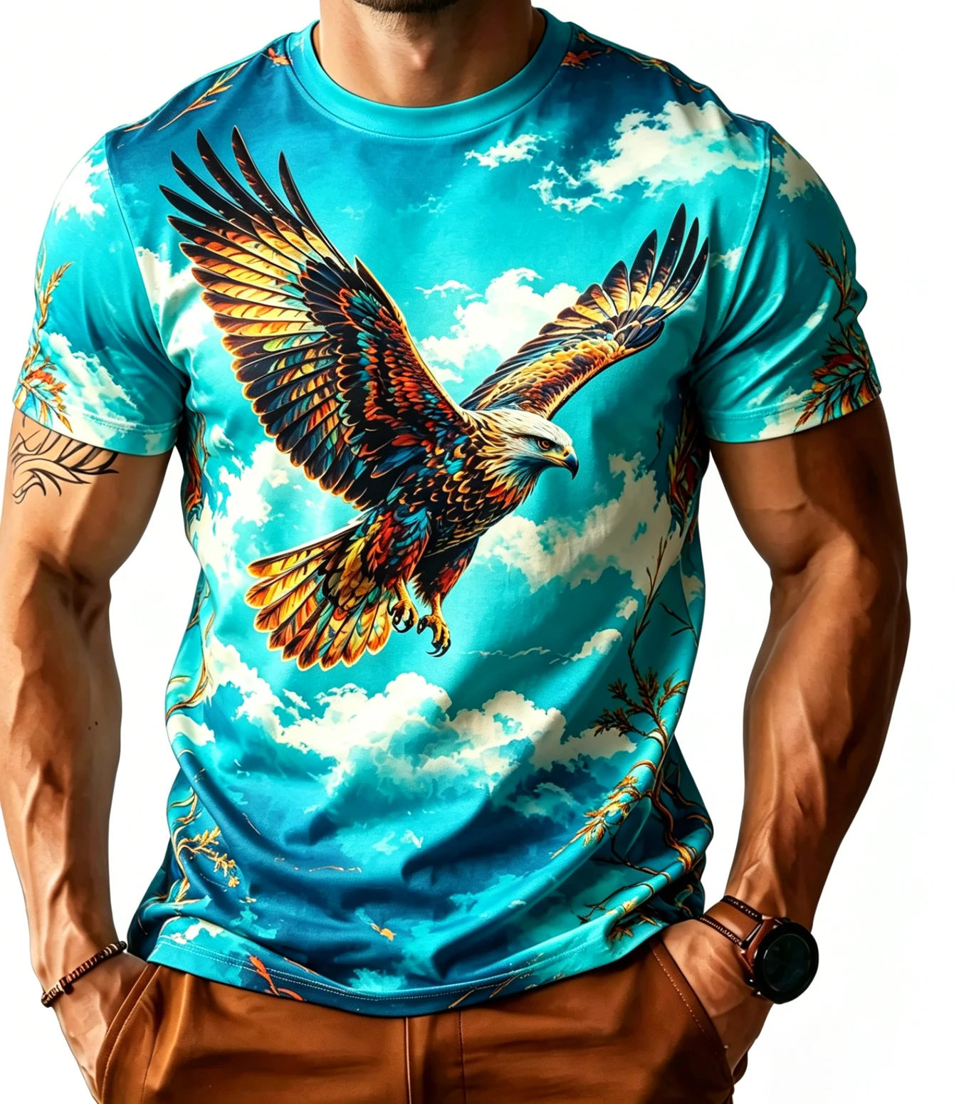 3D Printing Eagle - メンズ スカイ イーグル Tシャツ シームレス オールオーバー