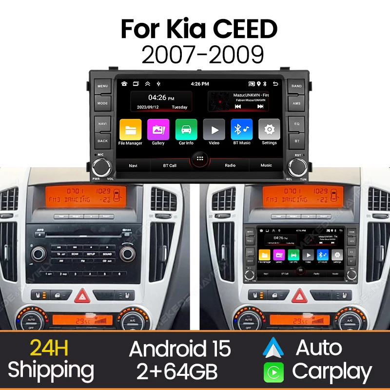 MEKEDE Kabelloses CarPlay Android All-in-One Autoradio für KIA CEED 2007-2009 Auto-Video-Multimedia-Player GPS BT 2-DIN Autoradio
