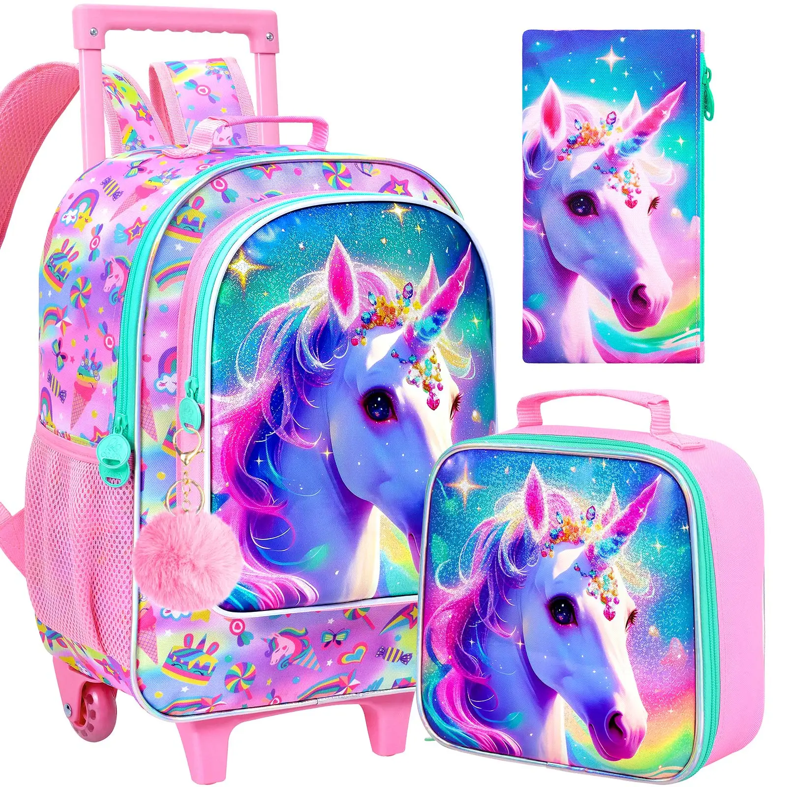 Mochila con ruedas de 3 piezas para niñas y niños, mochila con ruedas para niños, bolsa de escuela primaria con ruedas y bolsa de almuerzo