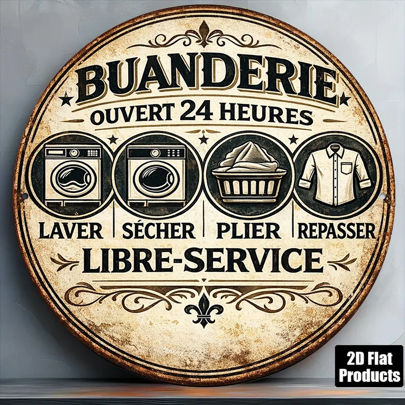 2D Flat Round Sign, Vintage Plaque for 