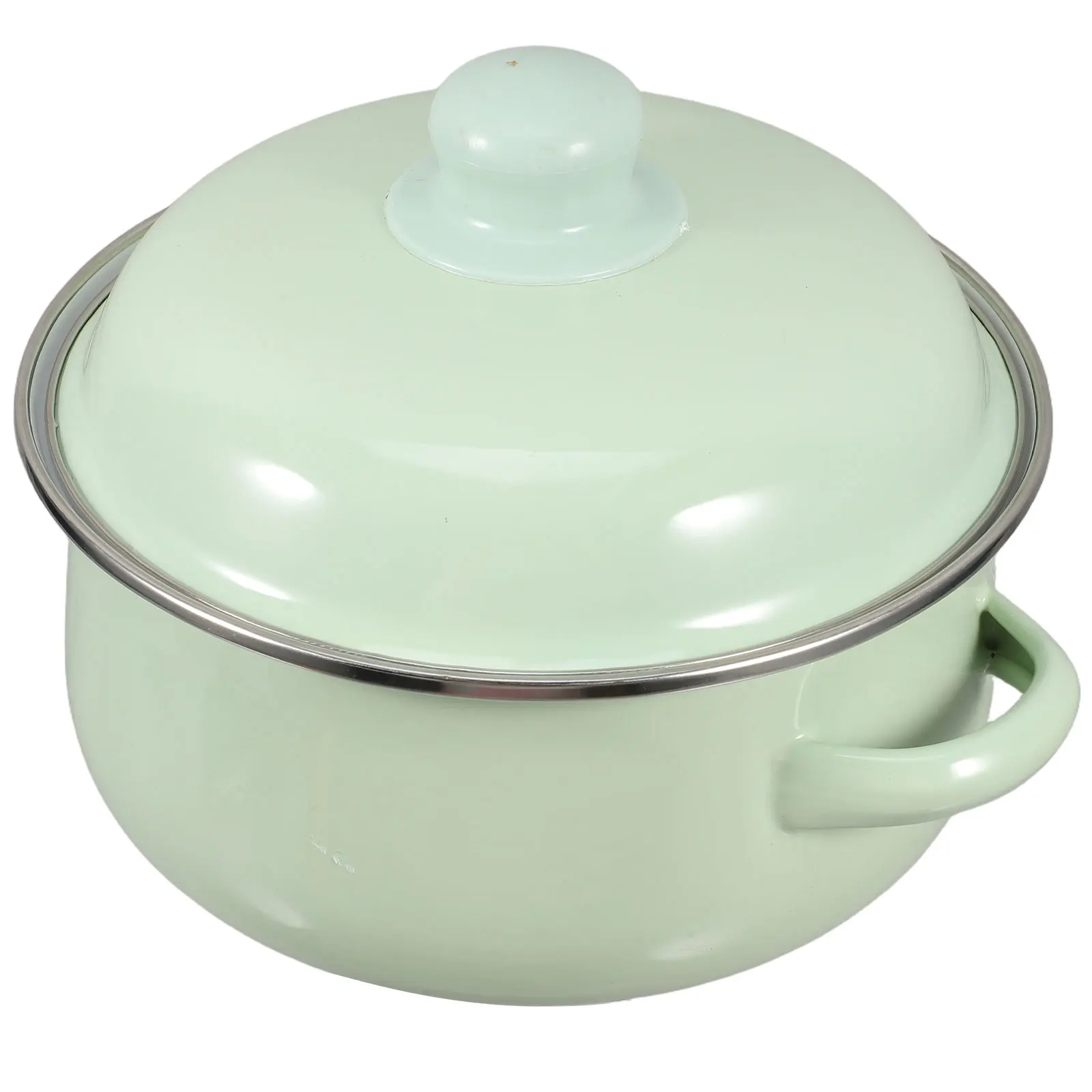

Vintage Enamel Stockpot With Lid 1.7L Dual Handle Heat Resistant Nonstick Cooking Pot Stewing Milk Porridge Small Family Use
