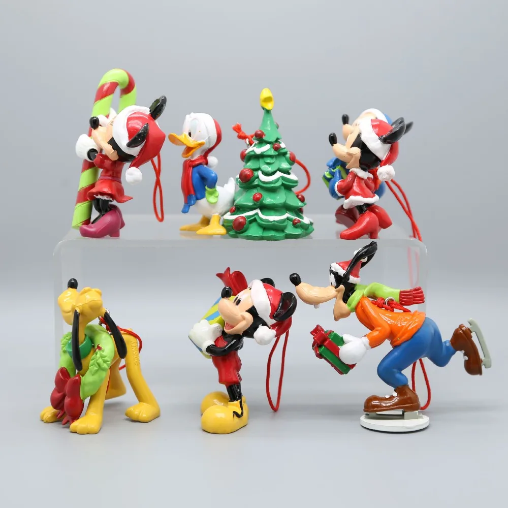 6pcs Christmas Mickey Minnie Mouse Kawaii Figure Doll Toys Desktop Ornament Anime Fashion DIY Cake Decoration Holiday XMAS Gifts