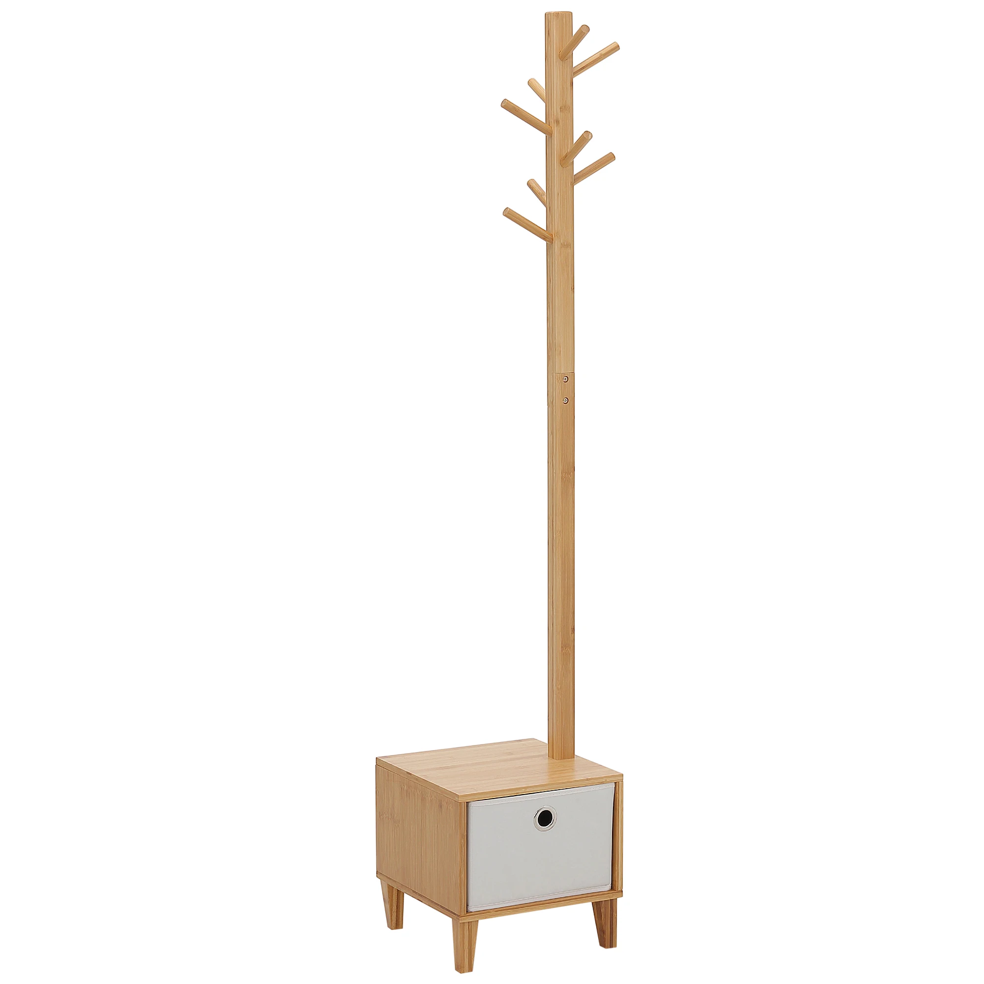 Perchero de Pie de Bambú Perchero con Banco Tipo de Árbol Cajón de Tela y 8 Ganchos para Colgar Ropa 35x35x177cm Natural
