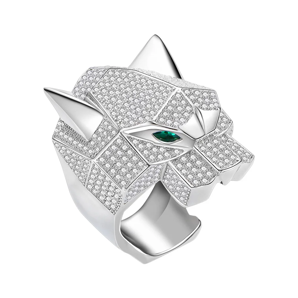 

New Exquisite Diamond Leopard Head Ring, Luxurious Banquet High-end Pure Silver Jewelry in Europe and America