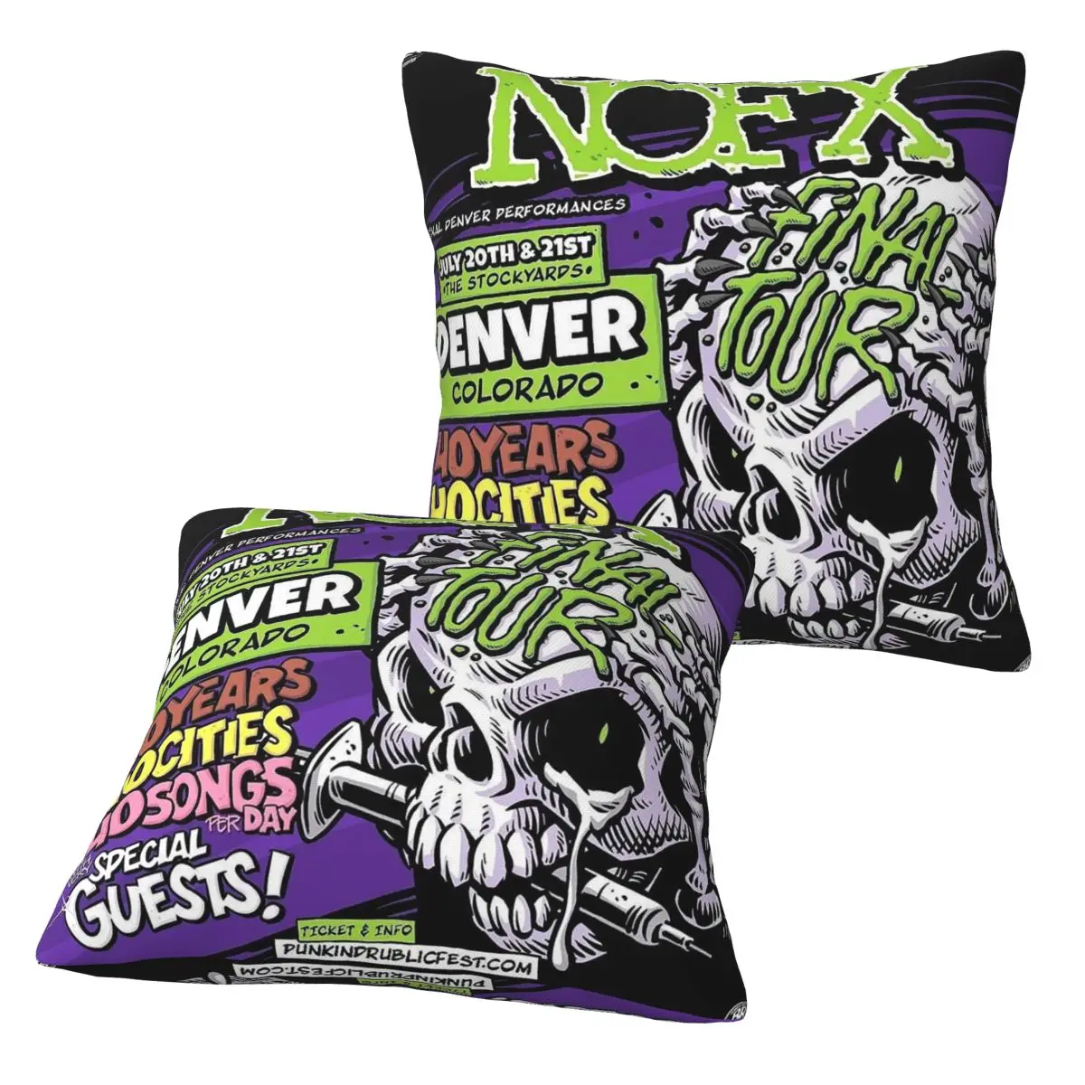 Nofx Band Final Tour Skull 2 pcs Square Pillowcase Pillow Cover Cushion Zip Decorative Comfort Throw Pillow for Home Living Room