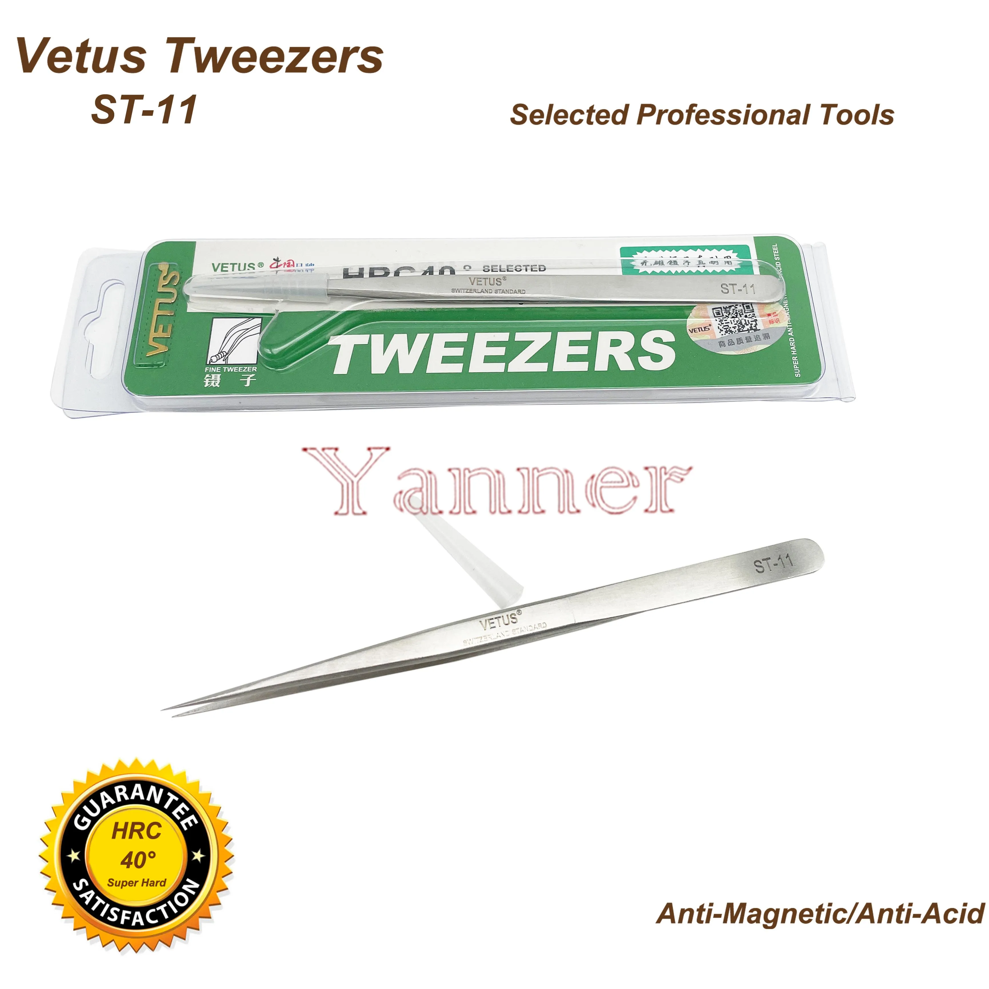 VETUS TWEEZER ST-11 Super Fine Tip High Quality Stainless Steel Super Hard Anti-magnetic and Anti-Acid Precision Tweezers