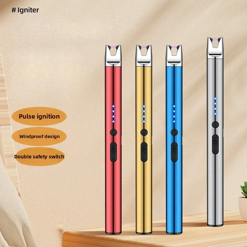 2026 Outdoor Windproof Arc Pulse USB Charging Igniter Dual Safe Switch Current Display Kitchen Type-C Electric Lighters Gifts