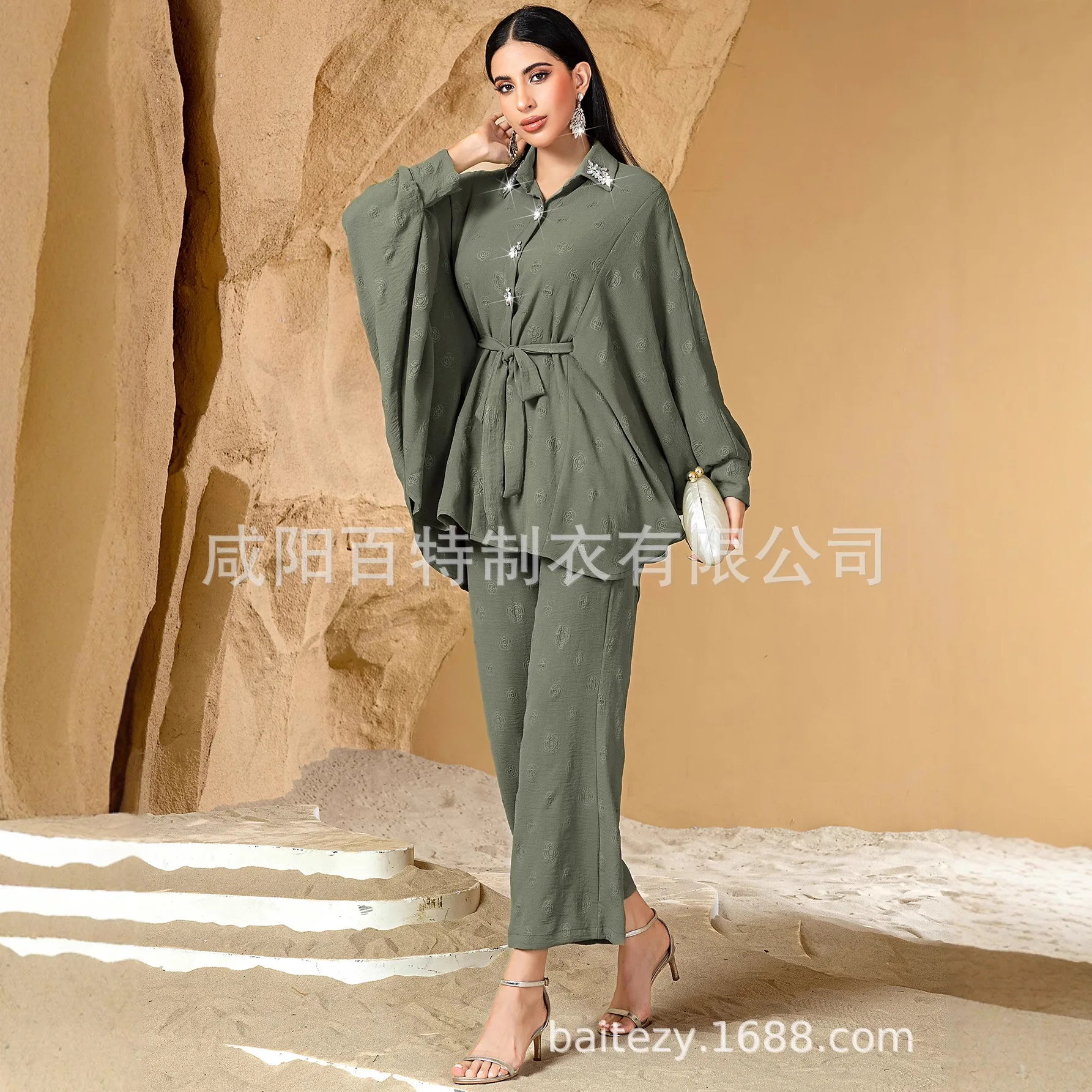 

Ид, женская рубашка, блузка, брюки, комплект из 2 предметов, бриллиантовый мусульманский Джалабия, Рамадан, Дубай, элегантная мусульманская рубашка с широкими штанинами