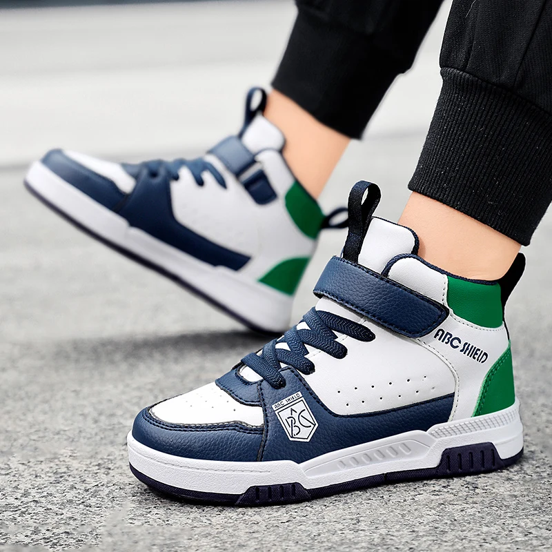 Unisex High-Top Kids Sneakers Autumn Winter Leather Non-Slip Casual Sports Fashion Designer Children's Tennis Shoes Boys Girls