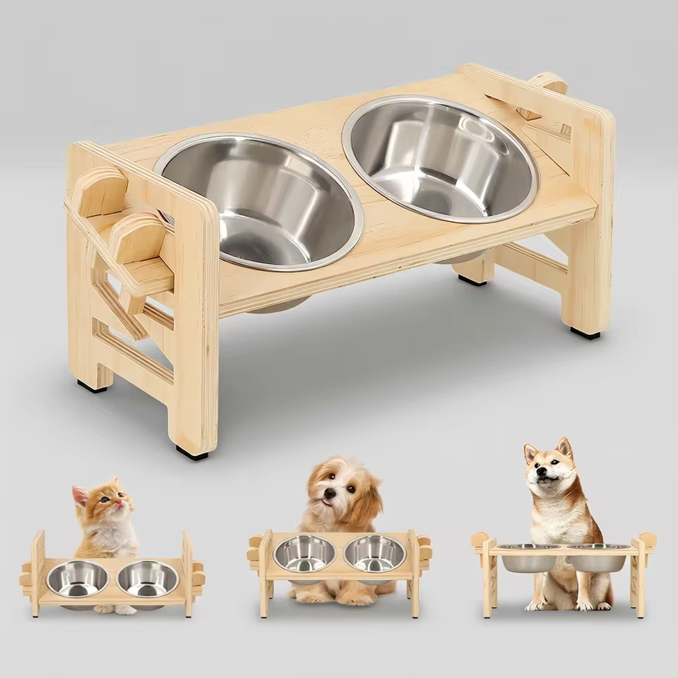 Elevated Adjustable Double Bowl Pet Feeder