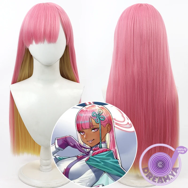 Fukuma Cosplay Wig Mato Seihei No Slave Pink Yellow 80cm Heat Resistant Synthetic Hair Halloween Party Role Play + Free Wig Cap