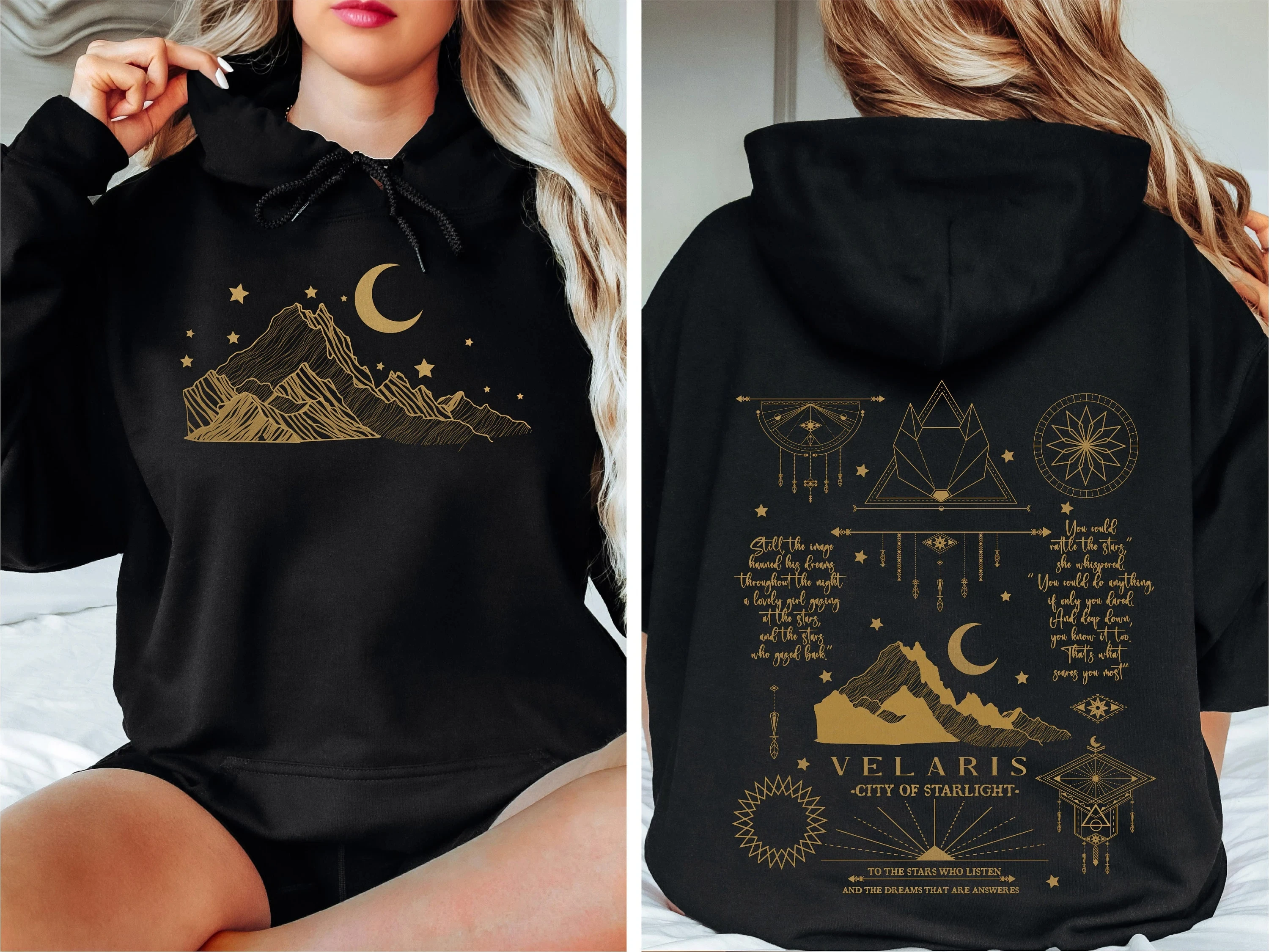 

Velaris City of Starlight Hoodie Sweatshirt Women Long Sleeve Sweatshirt Moon and Stars Pullover Fashion Autumn Winter Clothing