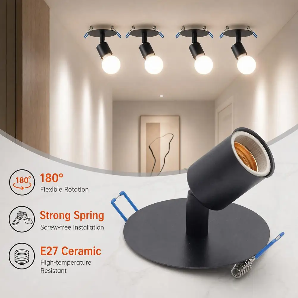 E27 Adjustable Lamp Holder Recessed Ceiling Light Base With Spring Clip Steering Spotlight Socket For LED Bulb