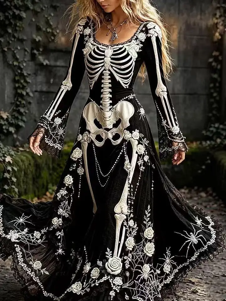 Vestido Largo de Halloween para Mujer, Otoño 2026, Estilo Palacio Europeo, Manga Larga con Volantes, Vestido de Gran Amplitud para Cosplay, Fiesta y Noche