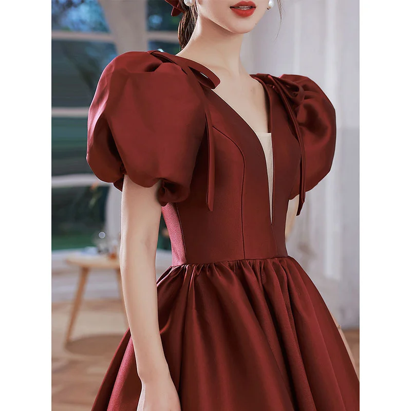 Princess toast bride 2022 new style bubble sleeve slim banquet hostess dignified evening dress