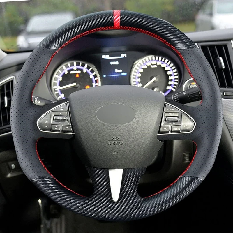 DIY Carbon Fiber Steering Wheel Covers for Infiniti Q50 QX50 2014 2015 2016 2017 Stitching Leather Interior Accessories