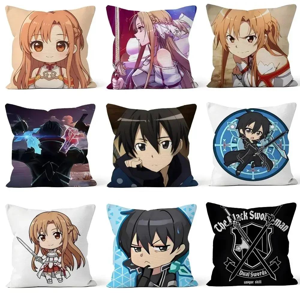 Anime Sword Art Online SAO Kirito Asuna Cushion Cover Throw Pillow Soft Short Plush Cozy Colorfast For Sofa Bedroom Home Decor