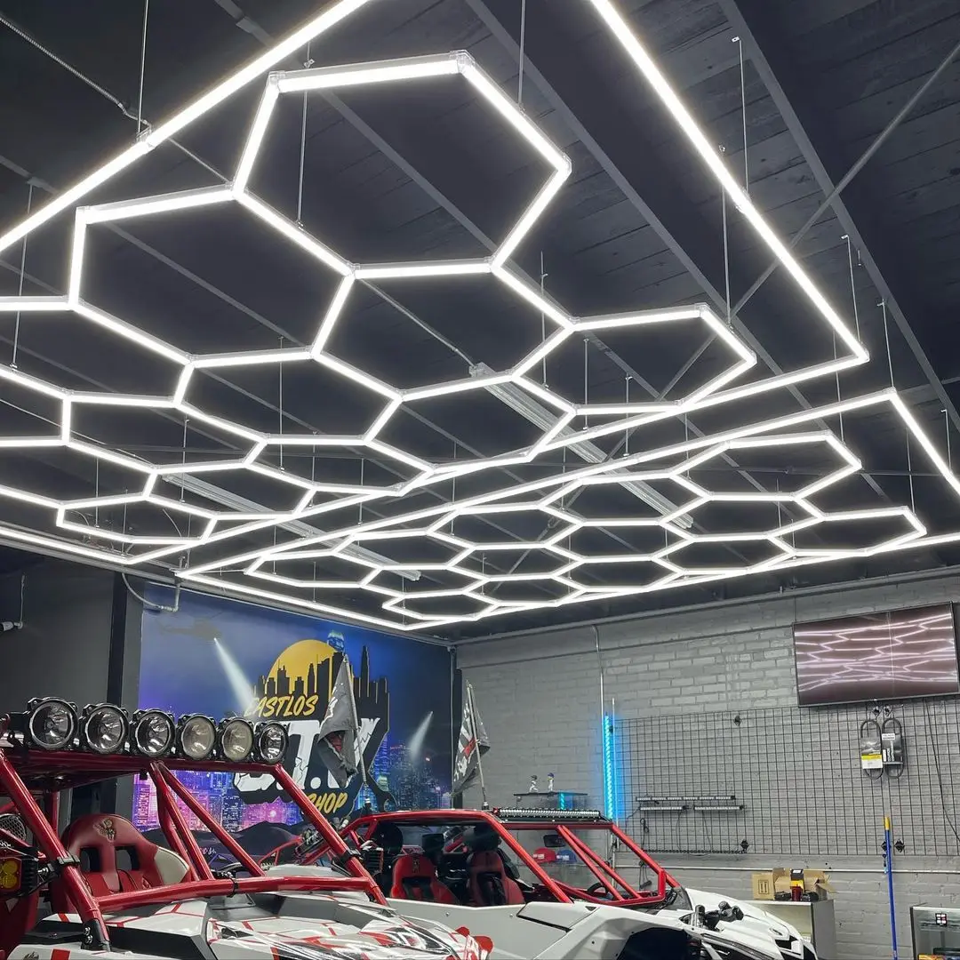 Custom Garage Detailing Light Car Workshop Repair Maintenance Shop Hexagon Led Lights 2.4M X4.8M,110V-240V