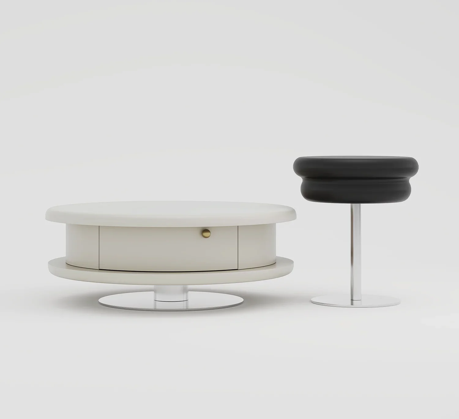 

Light luxury coffee table combination small apartment simple living room round black and white minimalist tea table
