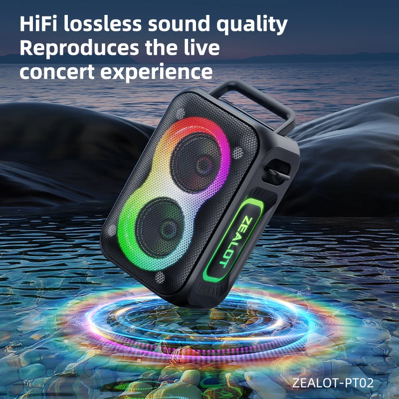 Zealot_PT02 مكبر صوت بلوتوث، محمول للغاية، وقت تشغيل يصل إلى 12 ساعة، مقاوم للماء والغبار IPX6، صوت قوي للخارجية #2