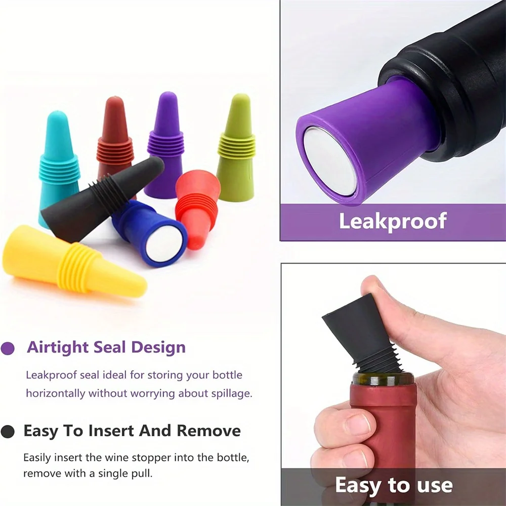 8pcs/pack Soft Silicone Wine Stoppers with Grip Top Beverage Bottle Sealer for Keeping Wine Champagne Corks view 4