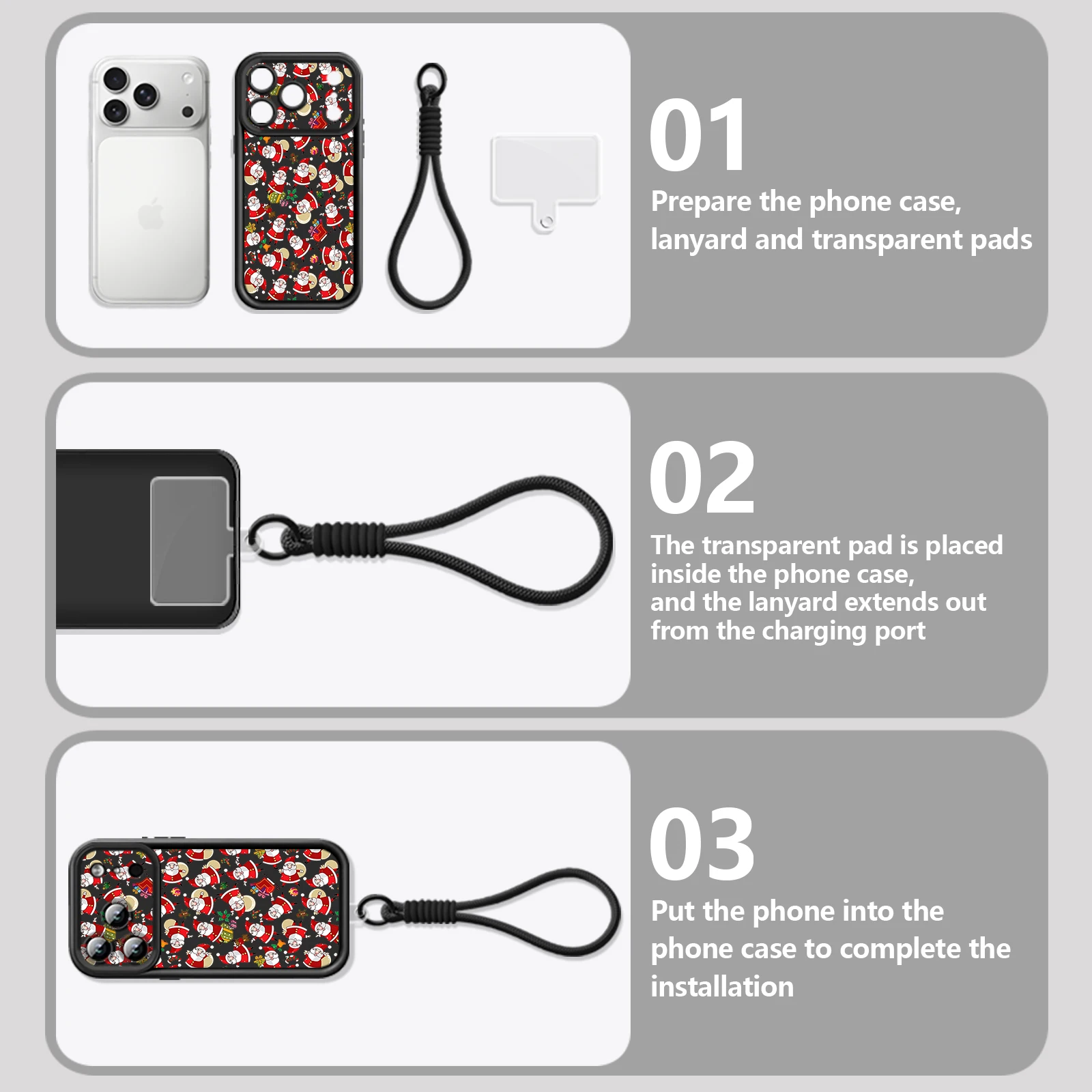 Custodia con cinturino da polso per iPhone 17 Pro Max Custodia natalizia con Babbo Natale a schermo intero per Funda iPhone 16 Pro Max 15 14 13 12 11 16e Air