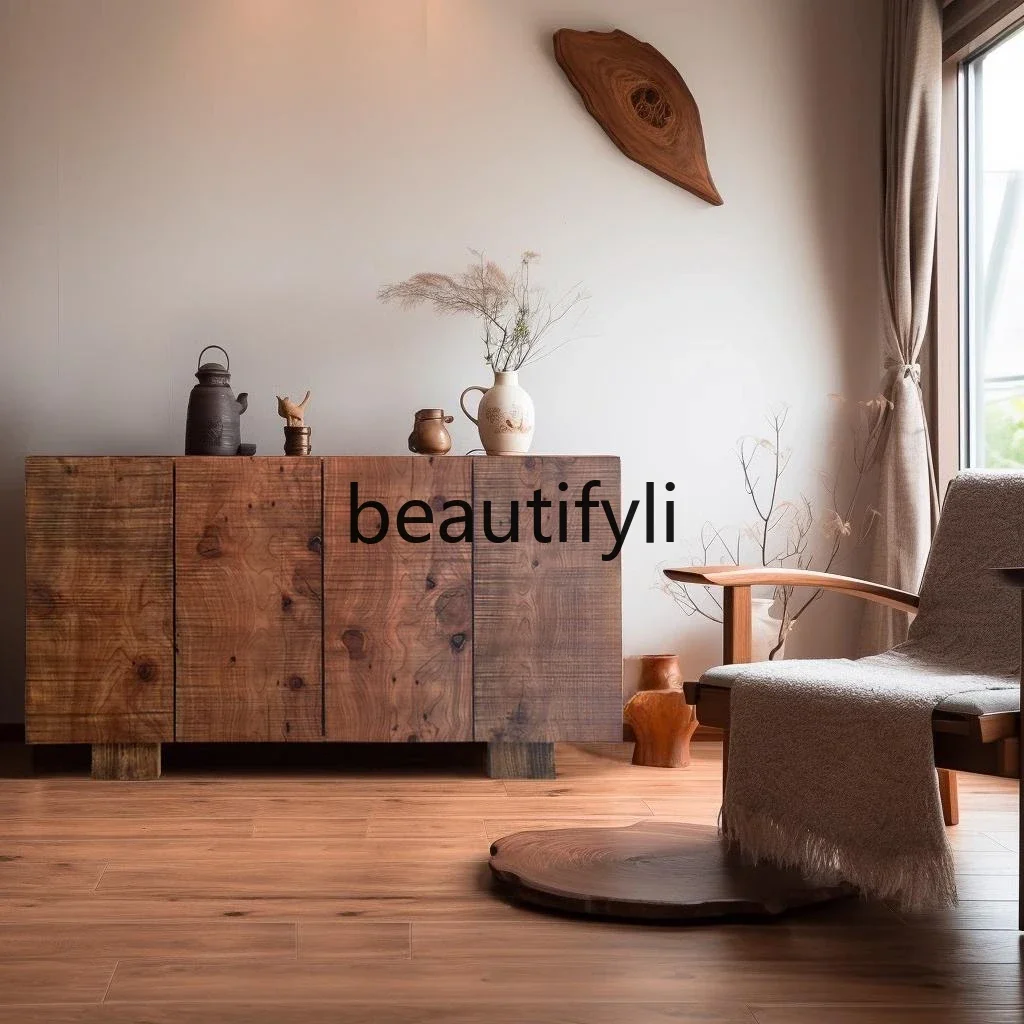 

Chinese retro living room solid wood dining side against the wall integrated shelf multi-functional storage storage