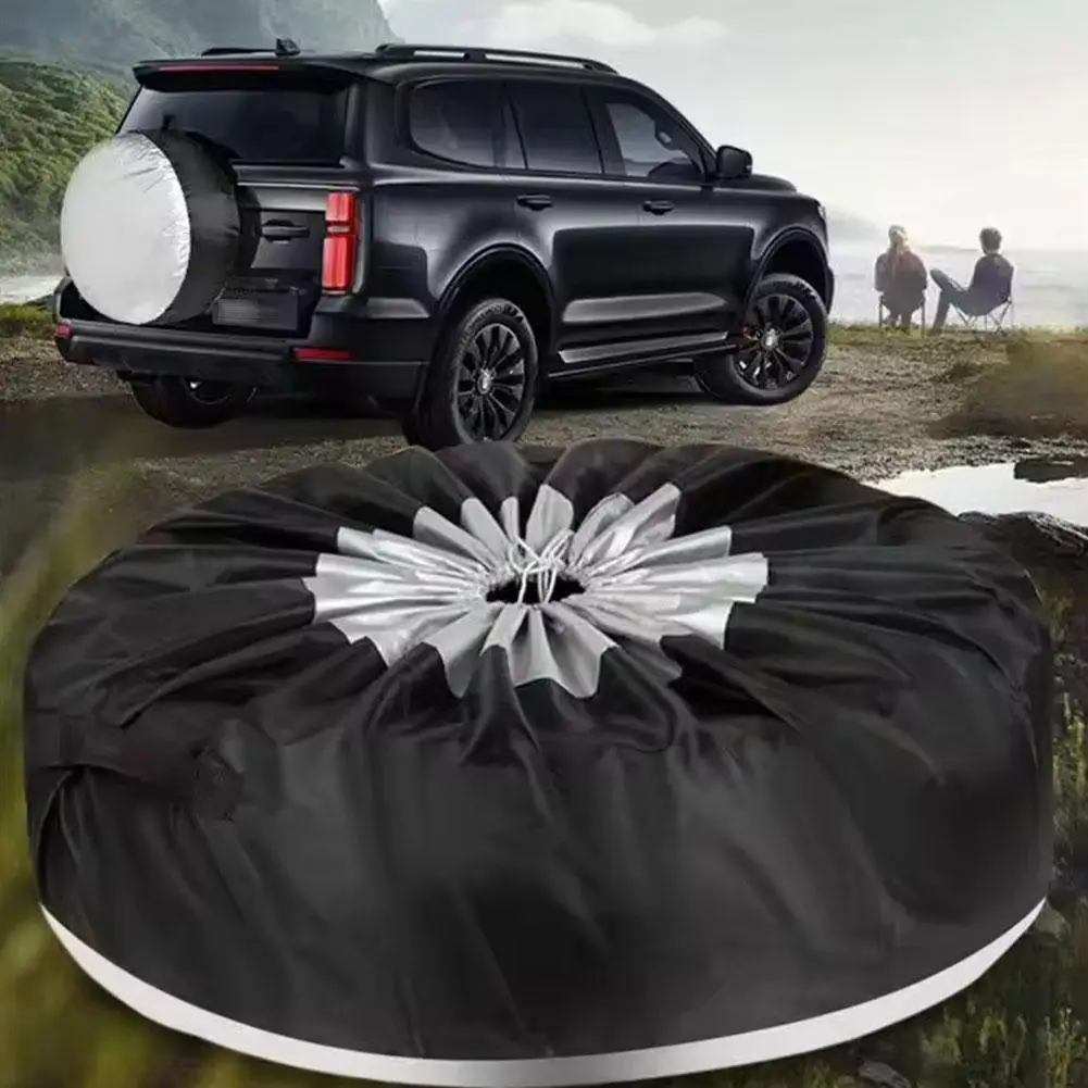 Wheel Tire Covers 190T Black Oxford Cloth Waterproof Car SUV Tire Cover Case Silver Black Spare Tire Wheel Storage Protector Bag