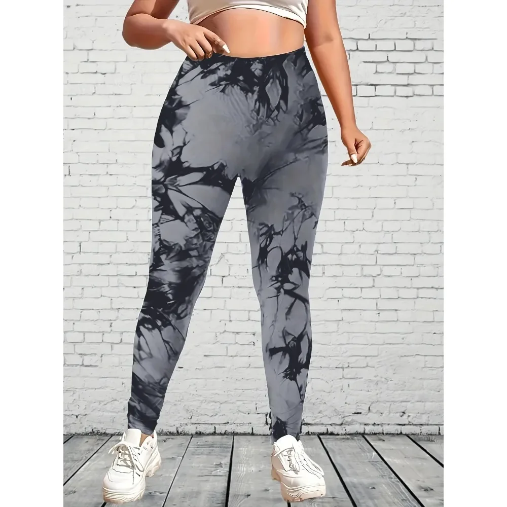 Women\'s XL-5XL Plus  Size Fashion Tie-dye Printed Tight Leggings Casual Stretch Tight Pants Daily Slim-fit Yoga Pants