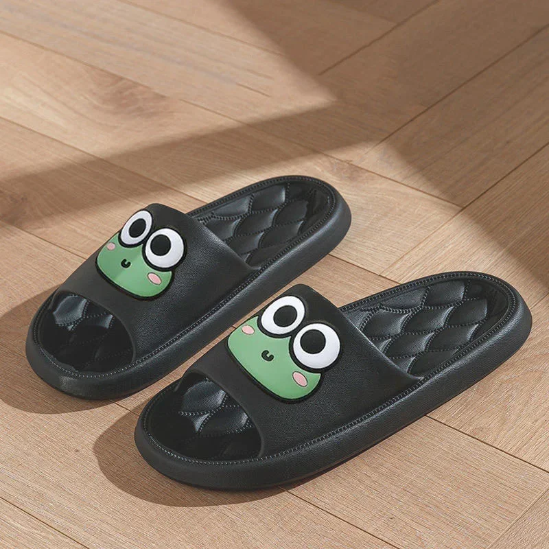 Hot Summer Beach Slides Men Bathroom Anti Slip Slippers Women Home Flip Flops Cartoon Cute Frog Soft Eva Thick Bottom Sandals