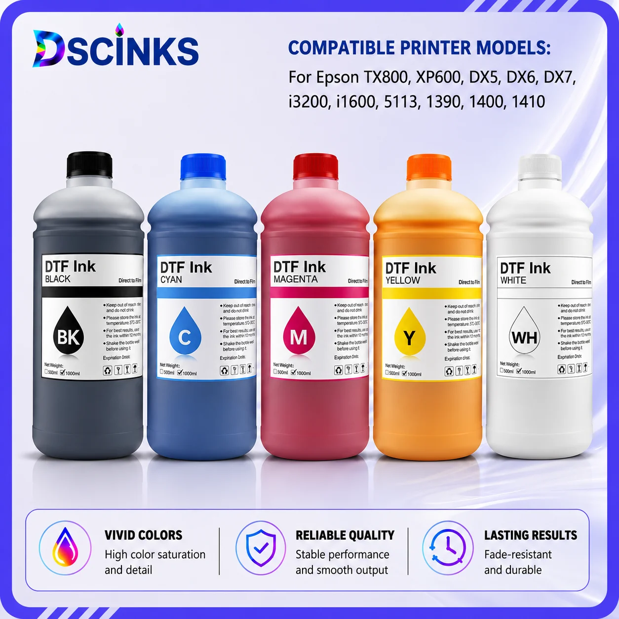 EP-DTF Ink 500ML 1000ML Direct to Transfer Film Ink For Epson Print head i3200 XP600 TX800 L1800 1390 L805 All DTF Ink Printing