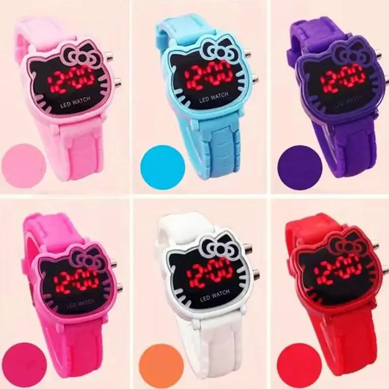 New Cute Kids Watch LED Cat Cartoon Watches Dial Wrist Watch Girls Silica Gel Clocks Practical Toy For Girls Gift