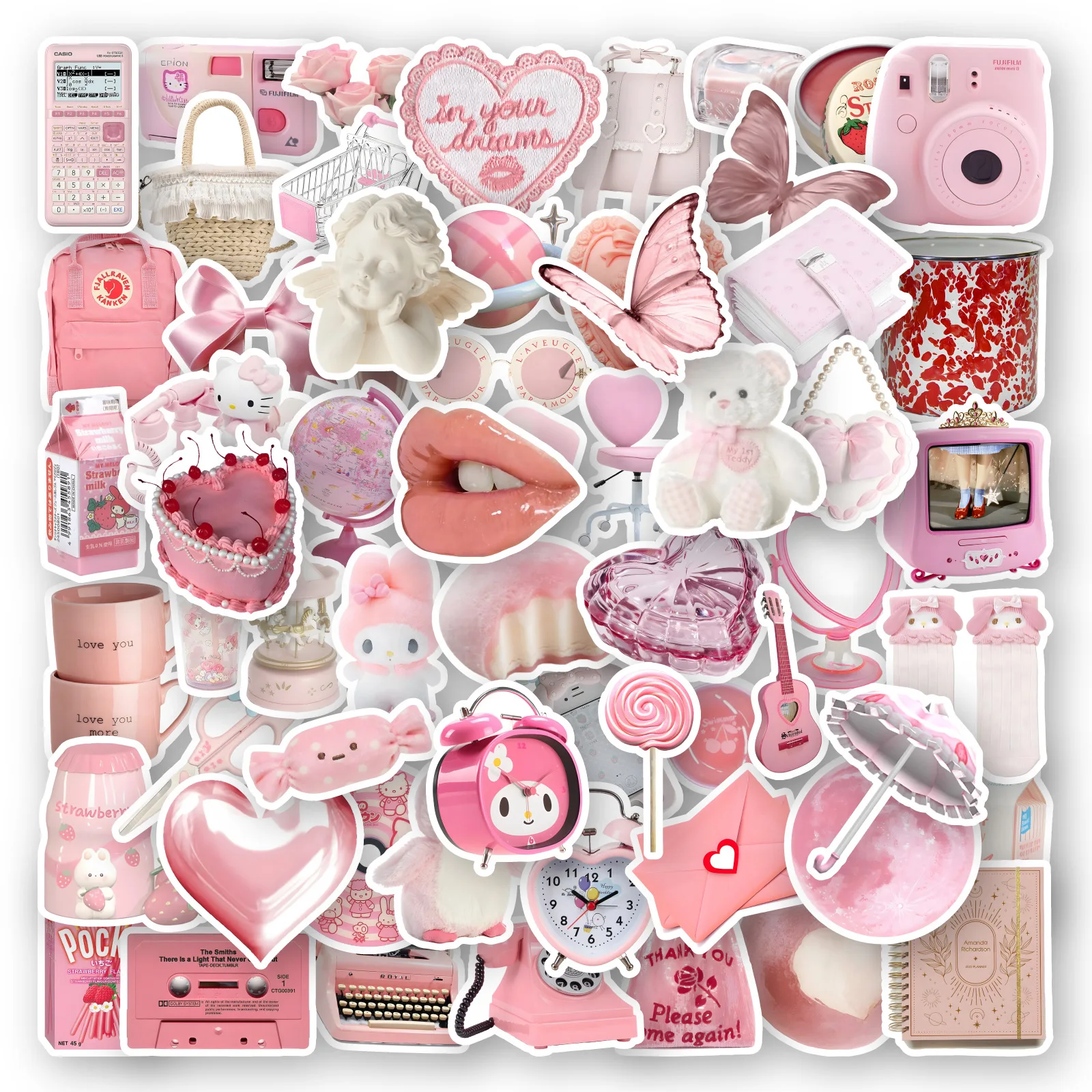 

60Pcs Beautiful Kawaii korean Pink Heart Bear Stickers Decorative Luggage Notebook Waterproof Non-repeat Shiny Girl Stickers Toy