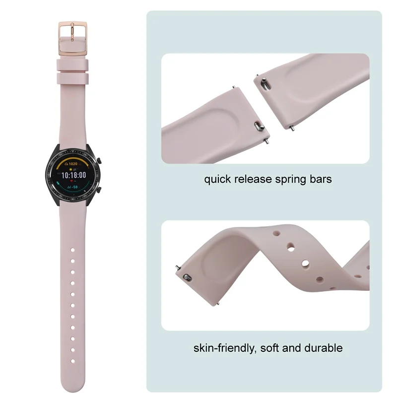 ANNEFIT Soft Silicone Sport Band 18mm 20mm 22mm Rubber Watchband Strap Bracelet for Men Women with Rose Gold Buckle