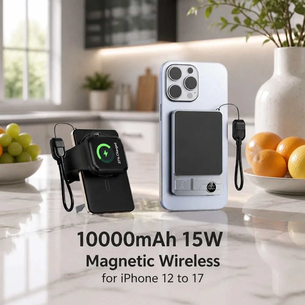 10000mAh 15W Magnetic Wireless Portable Power Bank Digital Display Mini Slim External Battery Pack Compatible with iPhone