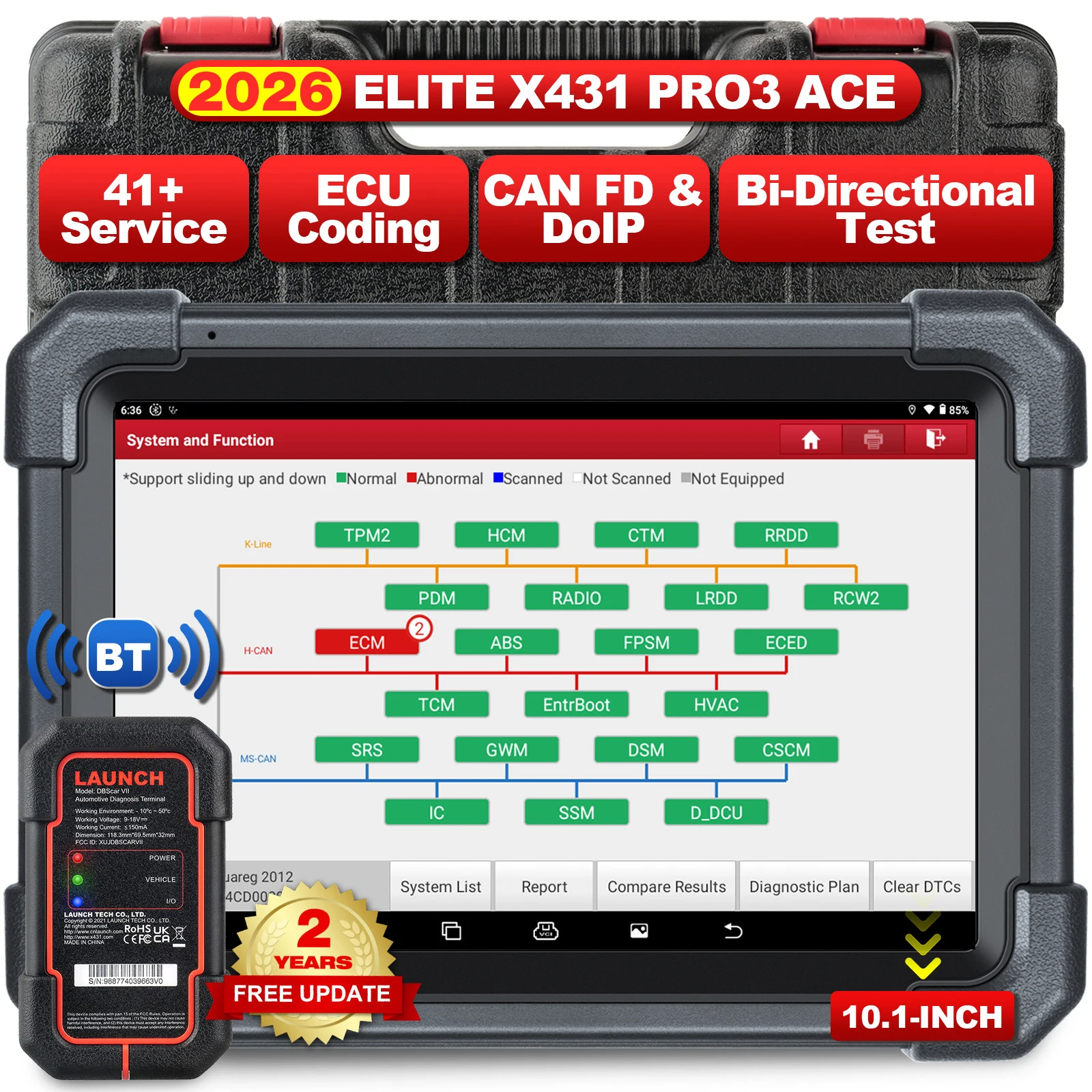 LAUNCH X431 PRO3 ACE Auto-Diagnosegerät OBD2-Scanner Vollsystem-Unterstützung ADAS-Kalibrierungsfunktion DBScar VII 10,1-Zoll-Bildschirm