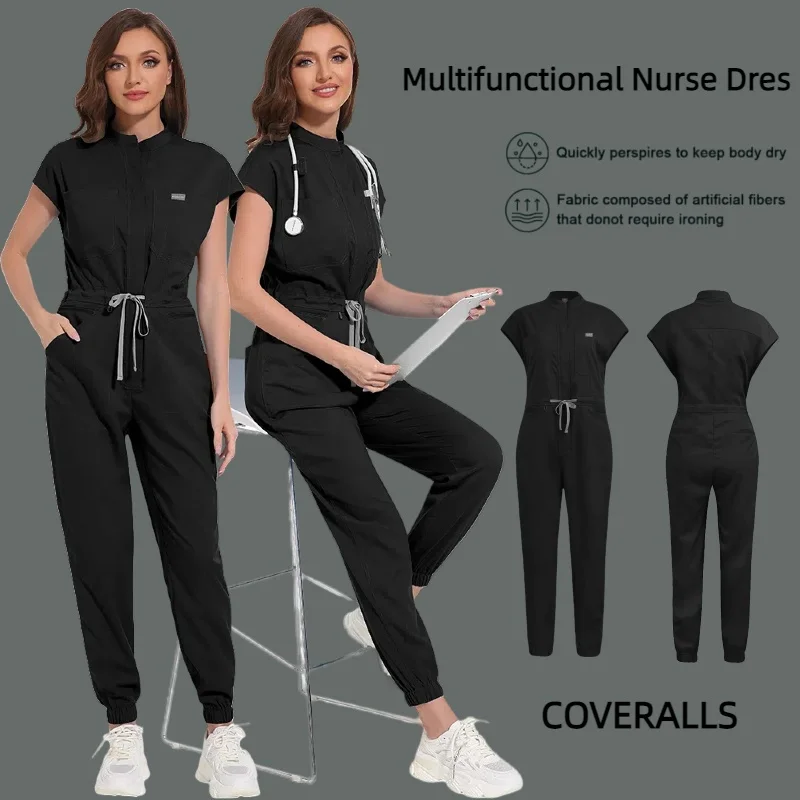 

Zipper Neck Lab Jumpsuit Pet Grooming Nurse Uniform Onesie Short Sleeved Scrubs Health Service Nursing Clothes working clothes