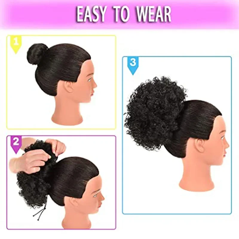 غريب الأطوار ث كعكة الشعر الاصطناعية Scrunchy للنساء الأفرو نفخة Chignon وصلات شعر قطع الشعر الرباط ذيل حصان مرن