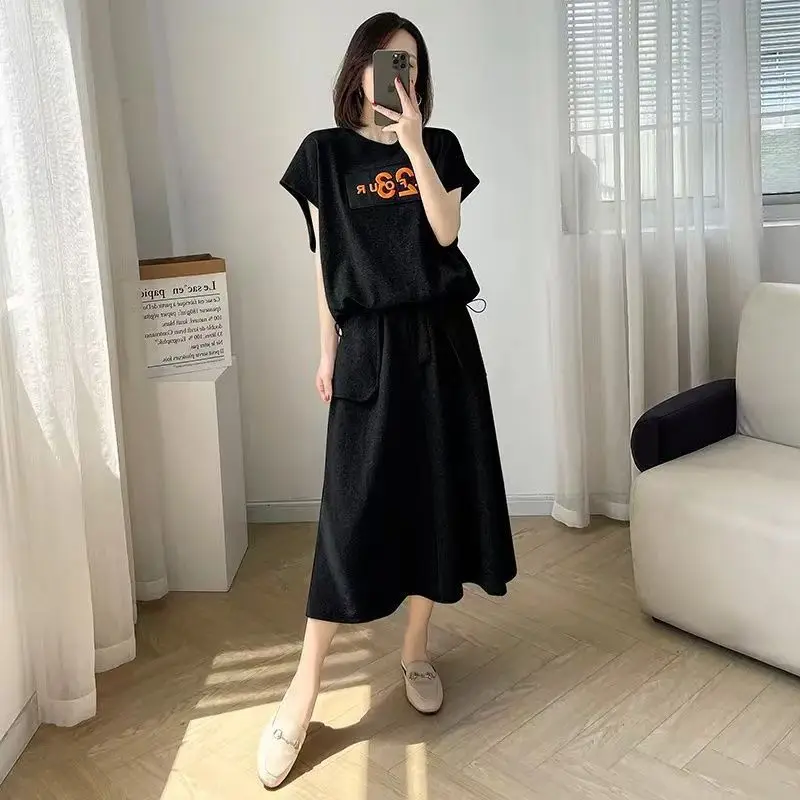 Plus size casual faion conjunto roupas femininas ort sve cintura alta a linha saia verão roupa escondida carne barriga capa